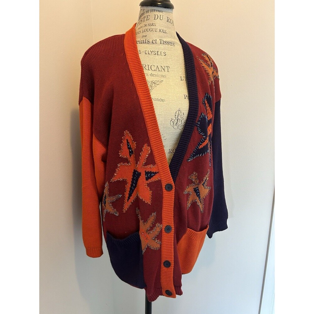 IB Diffusion Cardigan Sweater Abstract Geometric Beaded L Large Vintage 1992